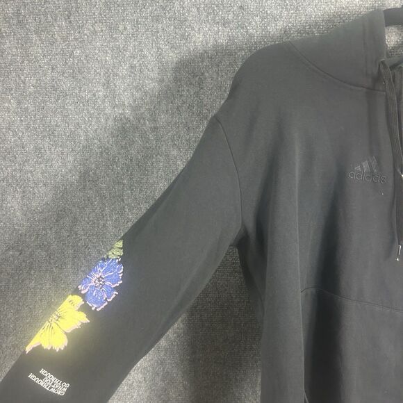 Adidas Black Hoodie Sweatshirt Grow Through What You Go Through Floral Sleeves L - Picture 4 of 16